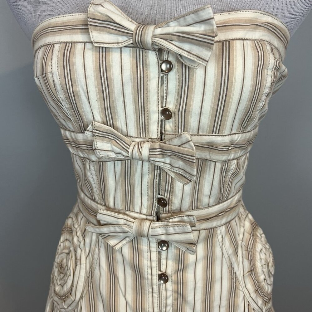 Byron Lars Beauty Mark Dress Size 6 Striped Sweetheart Neckline Strapless - Picture 2 of 11